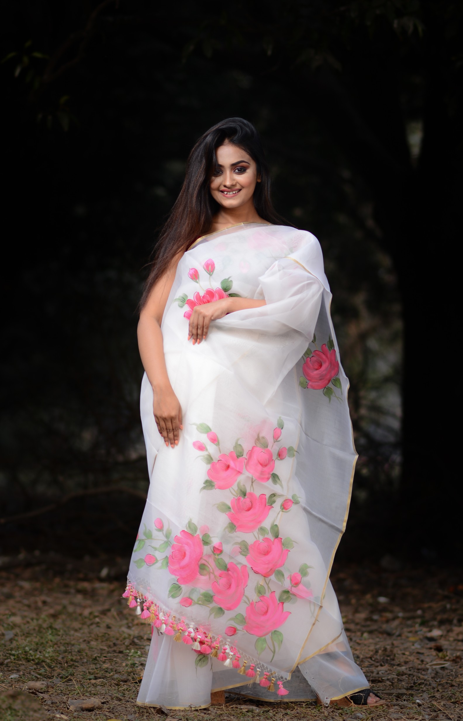 NET ORGANZA SAREE ZARI EMBIODERY WORK WHITE PLAIN SILK BLOUSE