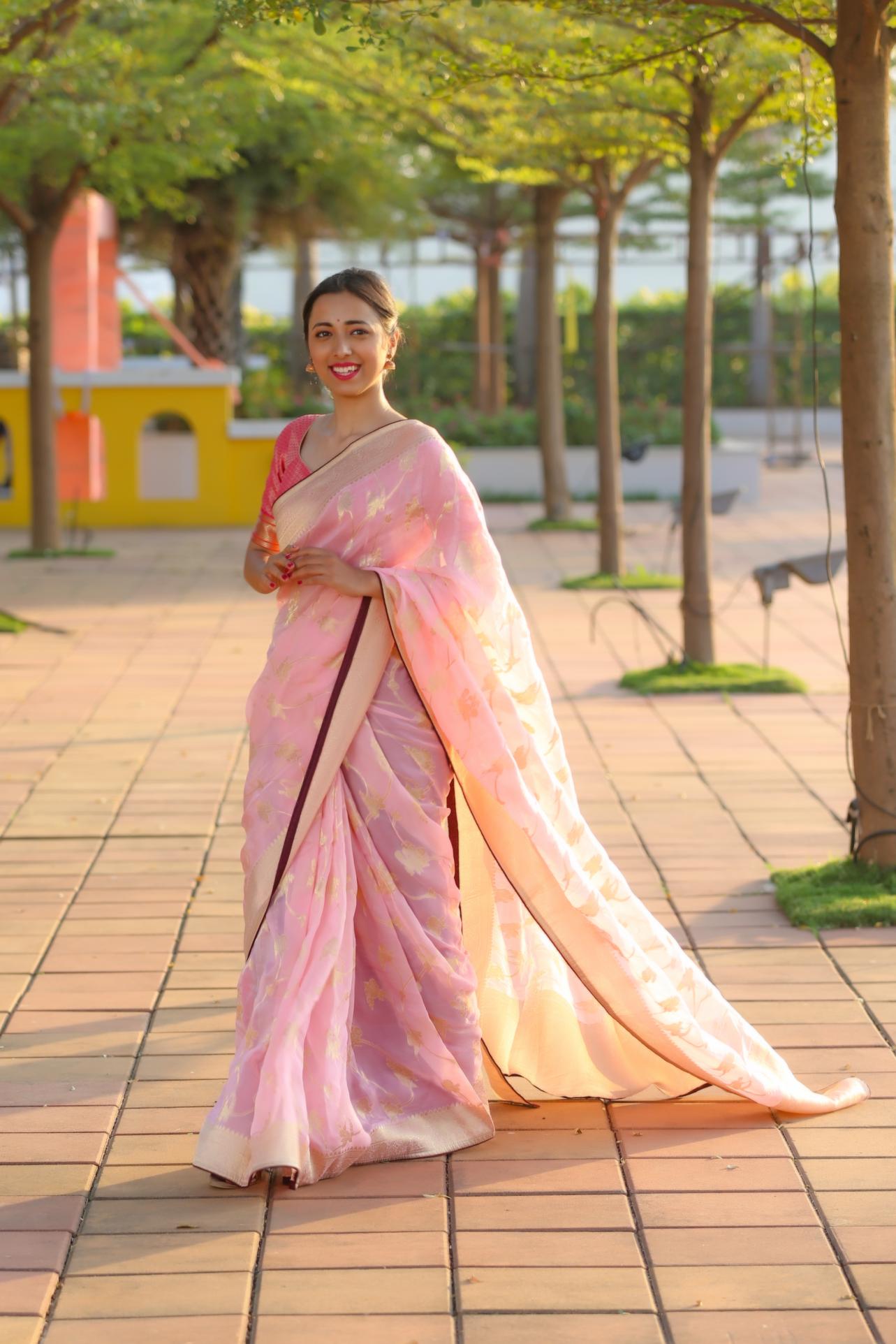 Buy Pink Sequins Work Georgette Beautiful Saree Online