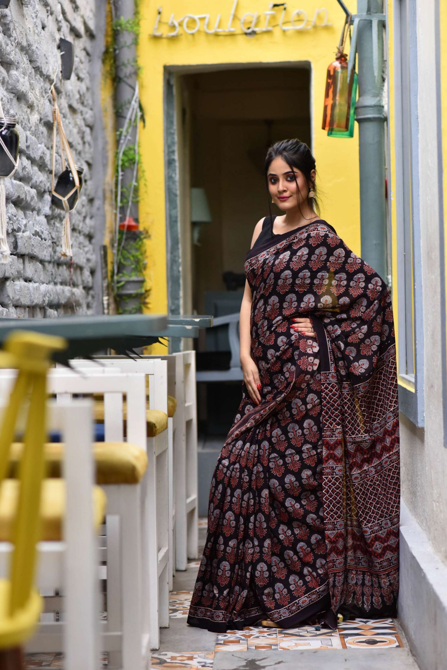 Silk printed saree in grey - G3-WSA54326 | G3fashion.com