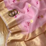 Kora Silk Saree with Kadwa Weave in Pink